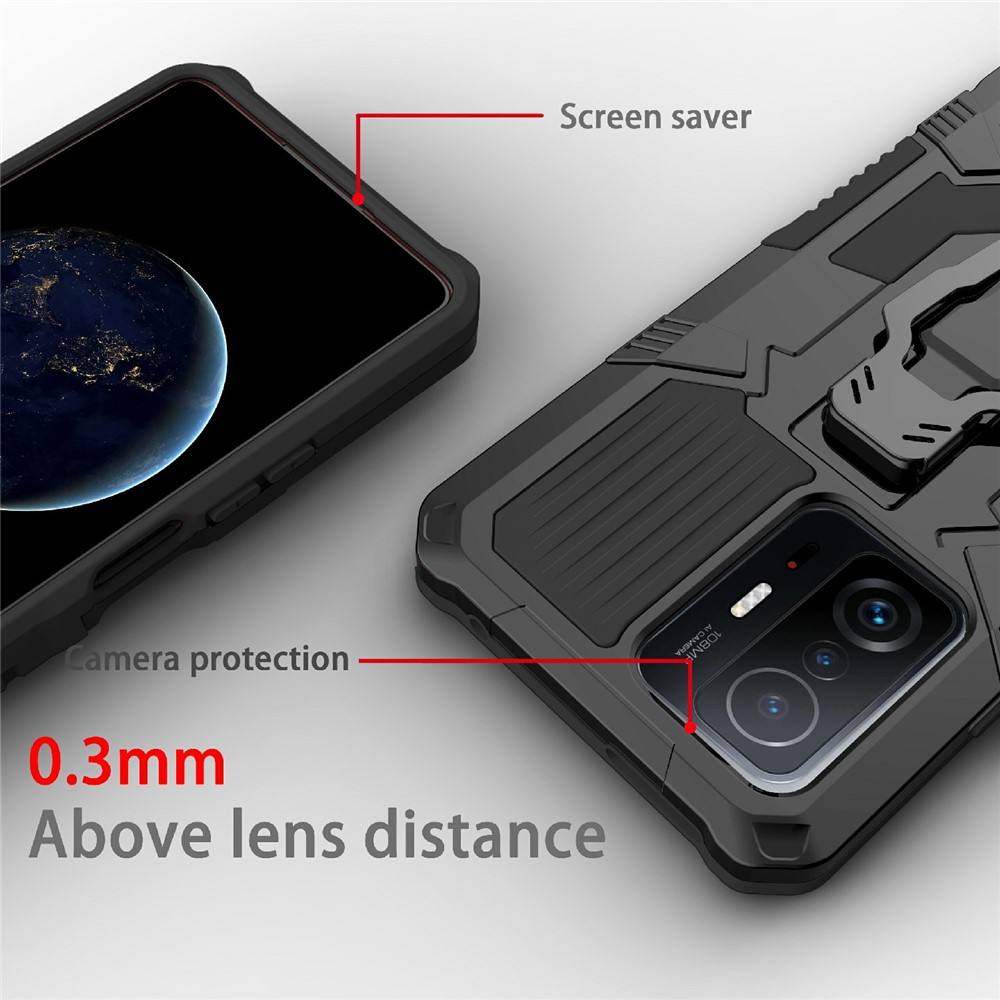 Back Clip Kickstand Design PC + TPU + Metal Hybrid Phone Protective Case Couverture Pour Xiaomi 11t / 11t Pro - le Noir