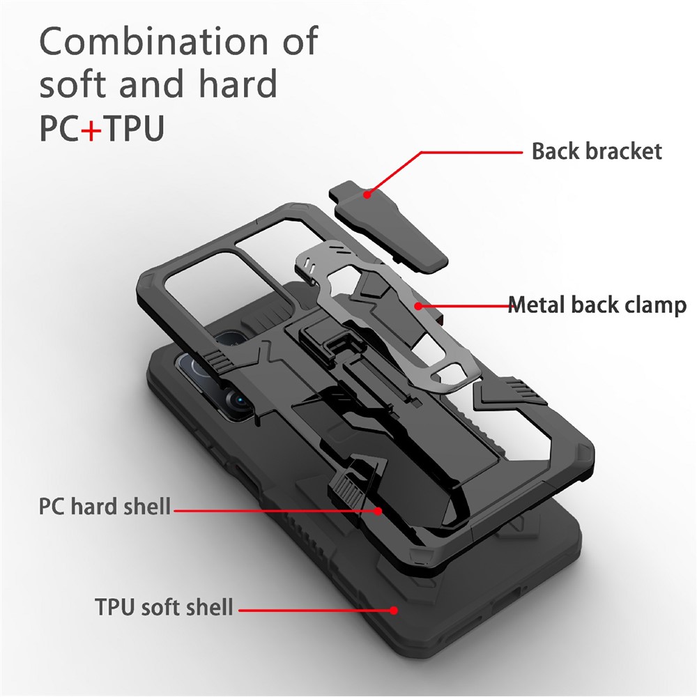 Design de Kickstand de Clipe Traseiro PC + TPU + Metal Hybrid Phone Protective Case Caso Para Xiaomi 11t/11t Pro - Preto