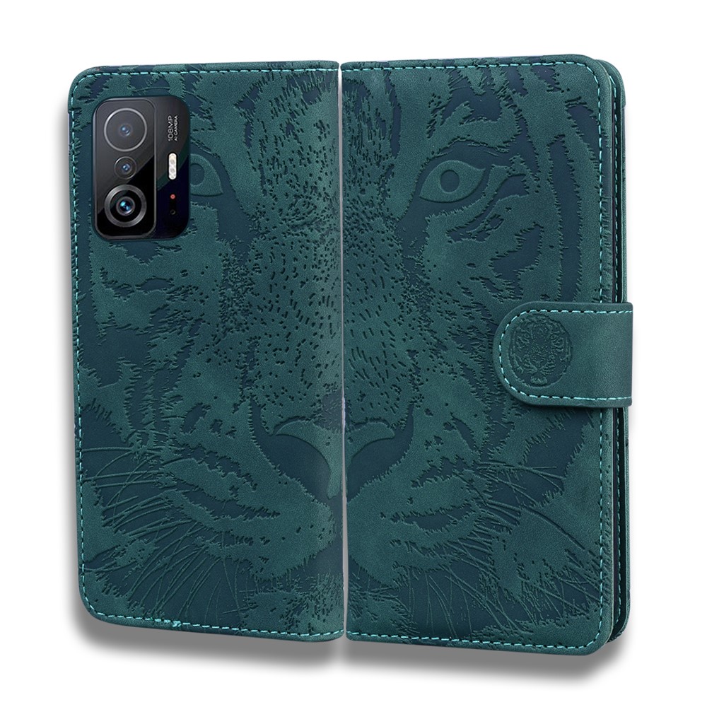 Imprinted Tiger Pattern Shockproof PU Leather and TPU Phone Flip Case Wallet Stand Cover for Xiaomi 11T Pro / Xiaomi 11T - Green-1