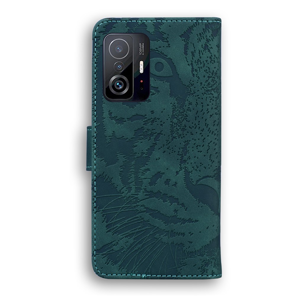 Imprinted Tiger Pattern Shockproof PU Leather and TPU Phone Flip Case Wallet Stand Cover for Xiaomi 11T Pro / Xiaomi 11T - Green-3