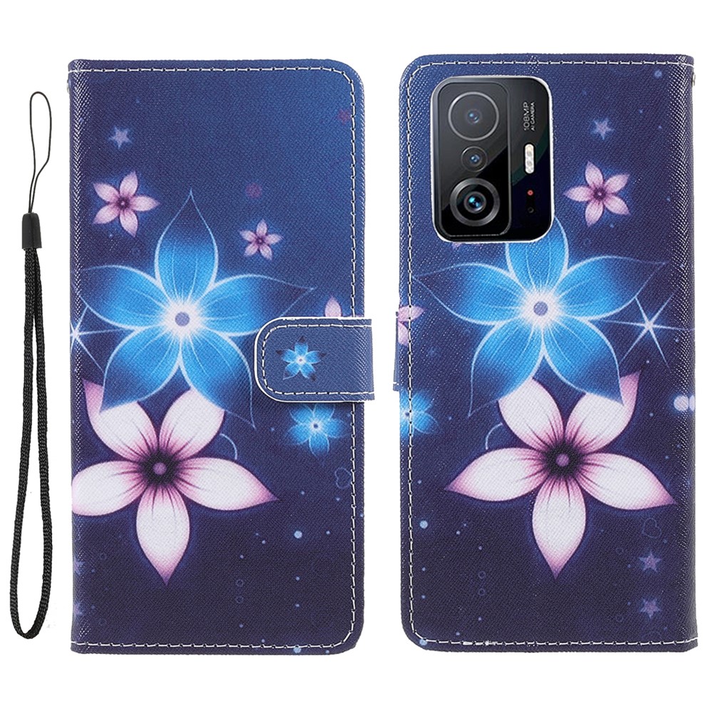 Cross Texture 3D Pattern Printing PU Leather Stand Flip Magnetic Folio Wallet Case for Xiaomi 11T / 11T Pro - Sparkle Flowers-1