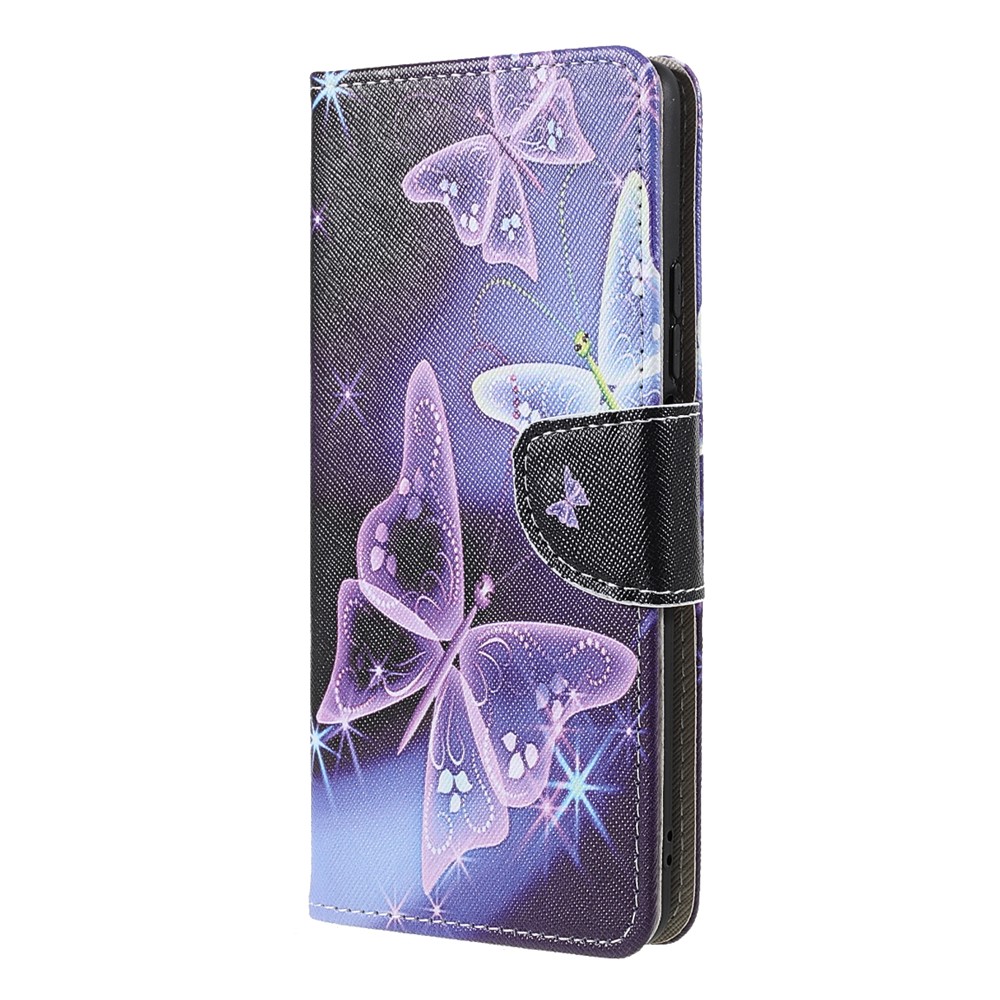 Stylish Pattern Printing Design Cross Texture PU Leather Wallet Stand Protective Magnetic Phone Case for Xiaomi 11T / 11T Pro - Sparkling Butterflies-2