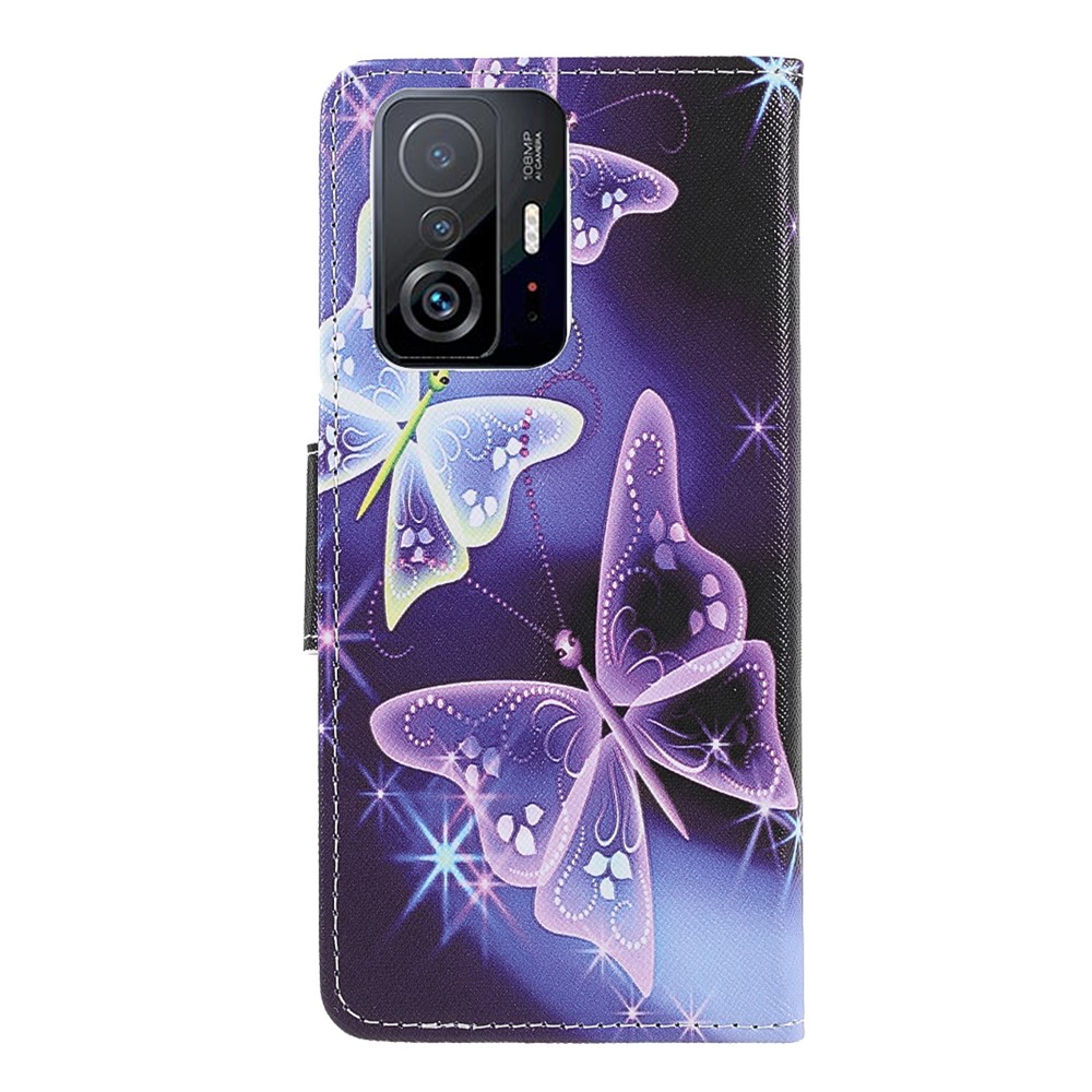 Stylish Pattern Printing Design Cross Texture PU Leather Wallet Stand Protective Magnetic Phone Case for Xiaomi 11T / 11T Pro - Sparkling Butterflies-3