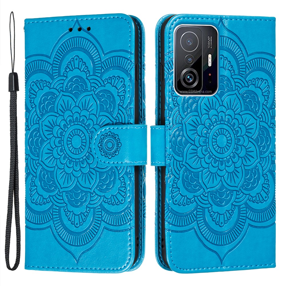 Imprint Mandala Flower Stand Leather Case Cover for Xiaomi 11T / Xiaomi 11T Pro - Blue-1