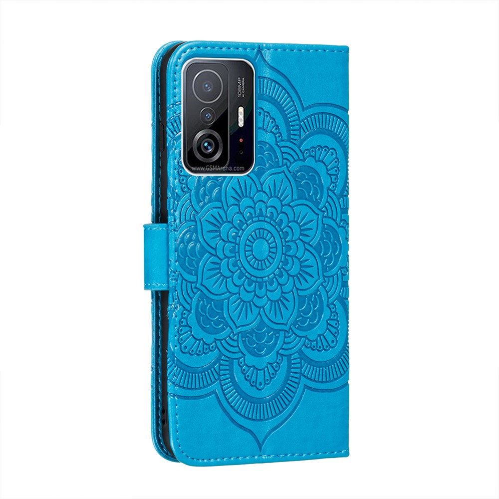 Imprint Mandala Flower Stand Leather Case Cover for Xiaomi 11T / Xiaomi 11T Pro - Blue-3