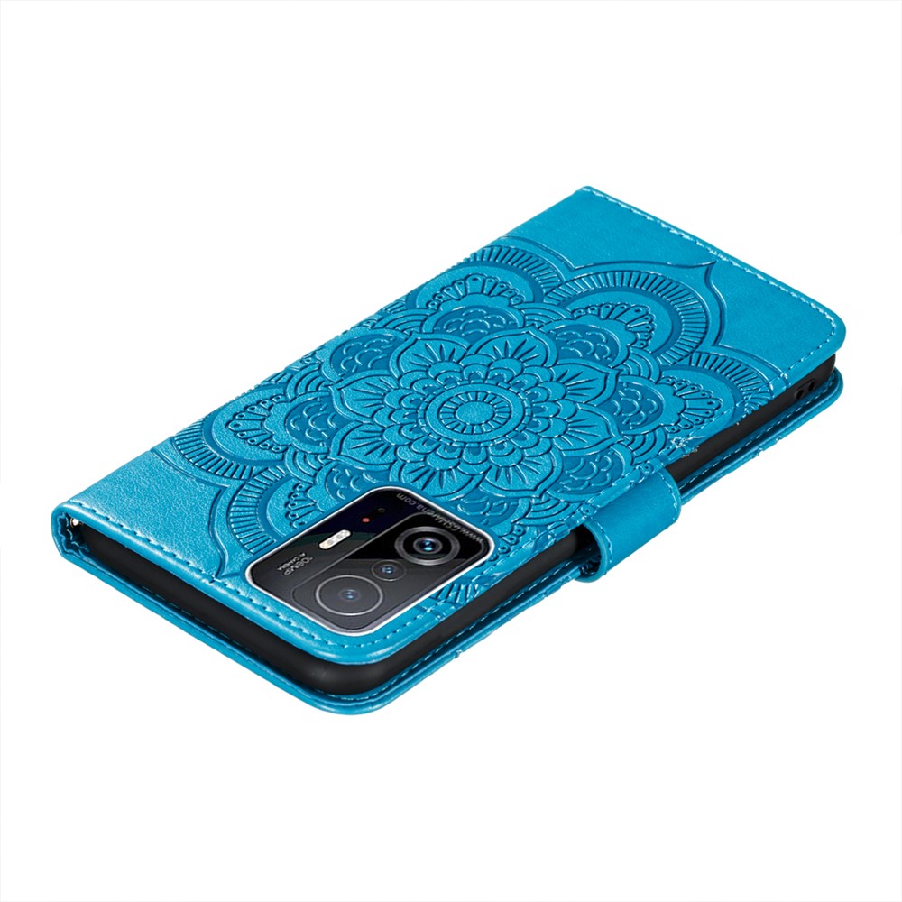 Imprint Mandala Flower Stand Leather Case Cover for Xiaomi 11T / Xiaomi 11T Pro - Blue-8