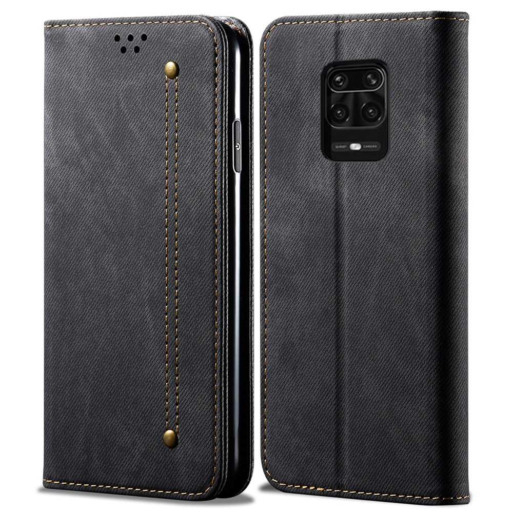 360 Degree Protection Jeans Cloth Texture Flip Phone Cover Wallet Stand Leather Case for Xiaomi Redmi Note 10 Lite - Black-1