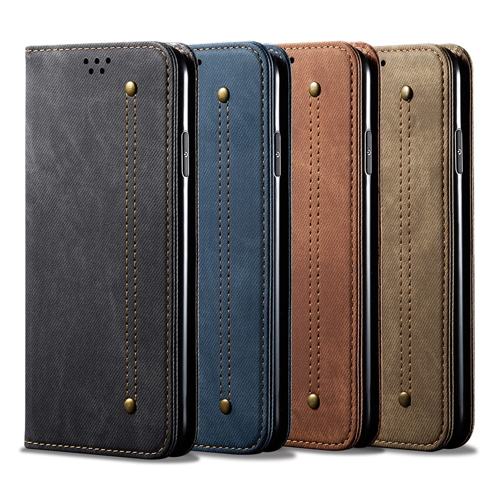 360 Degree Protection Jeans Cloth Texture Flip Phone Cover Wallet Stand Leather Case for Xiaomi Redmi Note 10 Lite - Black-9