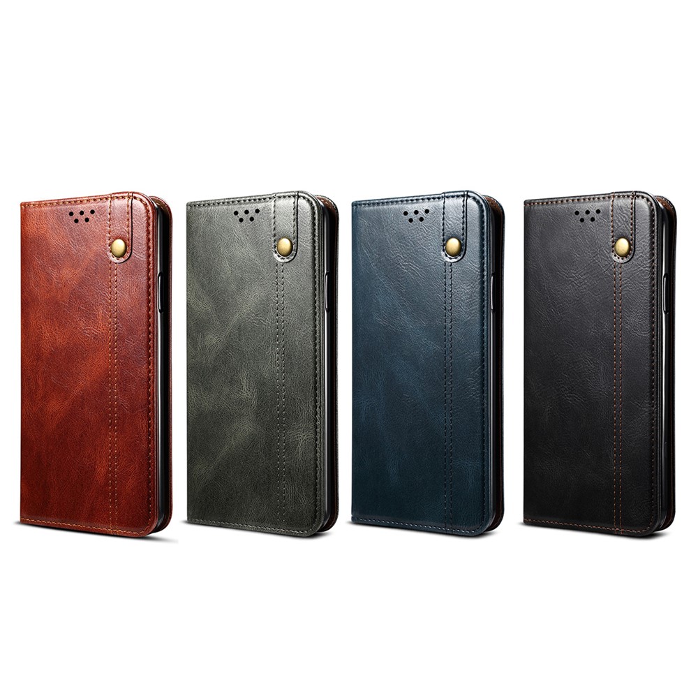 Drop-proof Waxy Crazy Horse Texture PU Leather Phone Case Magnetic Auto-absorbed Wallet Stand Cover for Xiaomi Redmi Note 10 Lite - Black-10