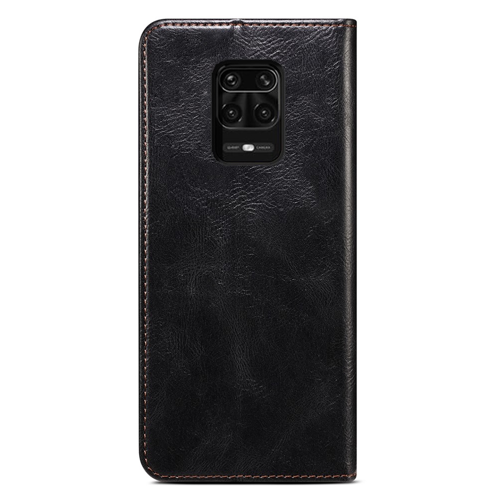 Drop-proof Waxy Crazy Horse Texture PU Leather Phone Case Magnetic Auto-absorbed Wallet Stand Cover for Xiaomi Redmi Note 10 Lite - Black-3