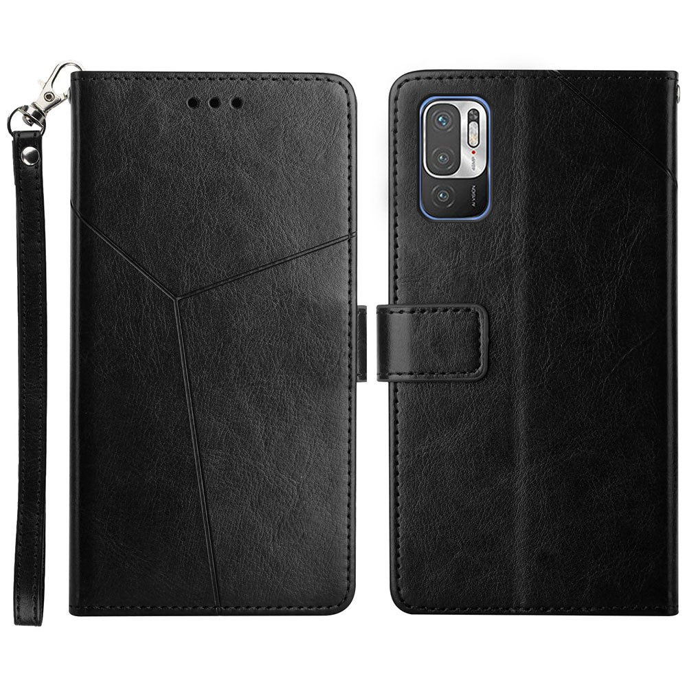 Y-shaped Line Imprinting Shock-absorbed PU Leather Phone Wallet Shell Stand Cover for Xiaomi Redmi Note 10 5G / Redmi Note 10T 5G / Poco M3 Pro 4G / Poco M3 Pro 5G - Black-1