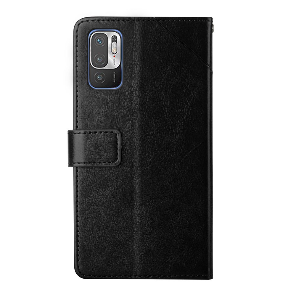 Y-shaped Line Imprinting Shock-absorbed PU Leather Phone Wallet Shell Stand Cover for Xiaomi Redmi Note 10 5G / Redmi Note 10T 5G / Poco M3 Pro 4G / Poco M3 Pro 5G - Black-10