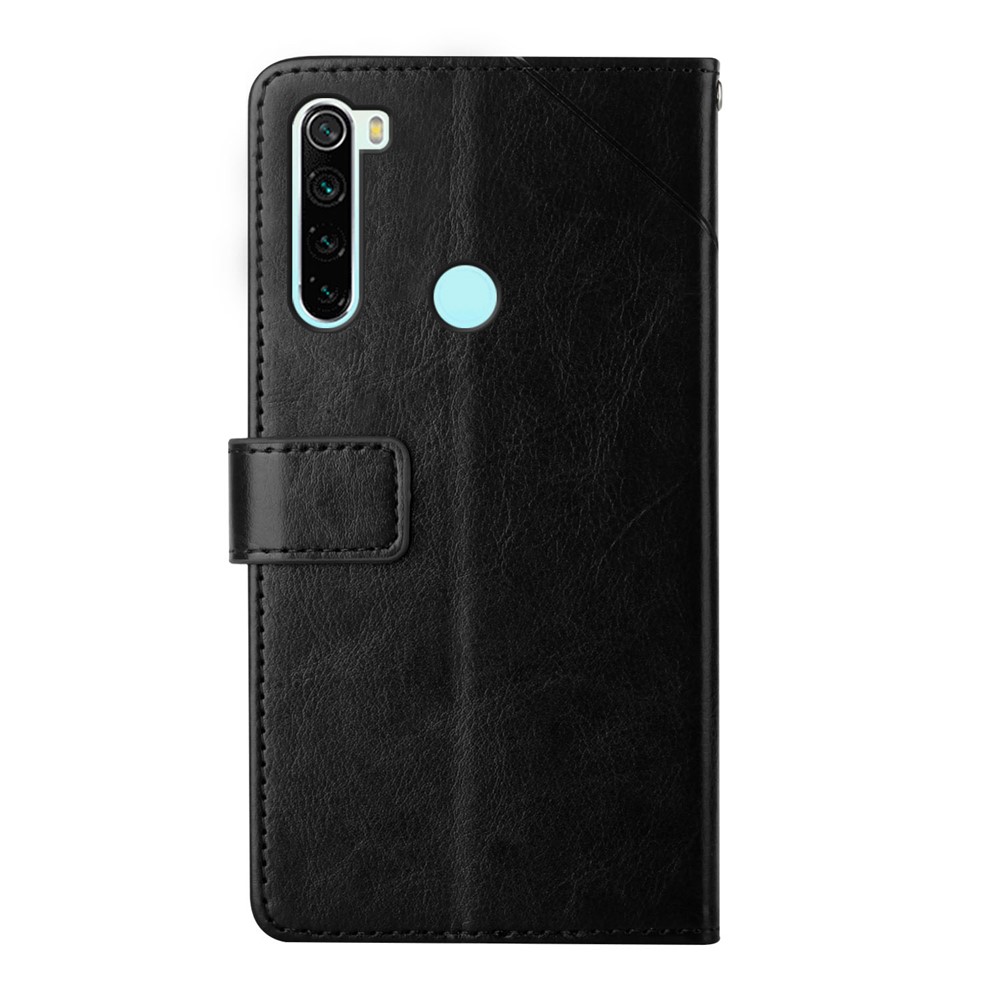 Soft Inner TPU and Outer PU Leather Y-shaped Line Imprinting Shock-absorbed Phone Wallet Shell Stand Cover for Xiaomi Redmi Note 8 2021 - Black-10