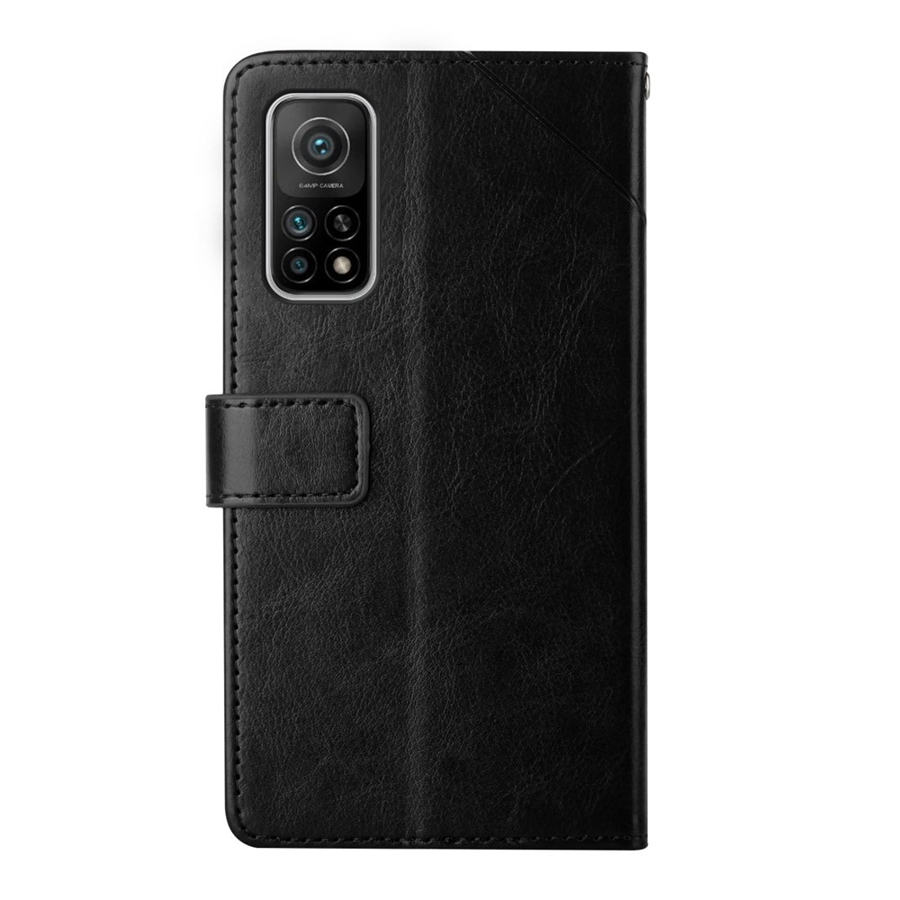 Y-Shaped Line Imprinting Shockproof Well-Protected Wallet Stand PU Leather Phone Cover for Xiaomi Mi 10T 5G/10T Pro 5G - Black-10