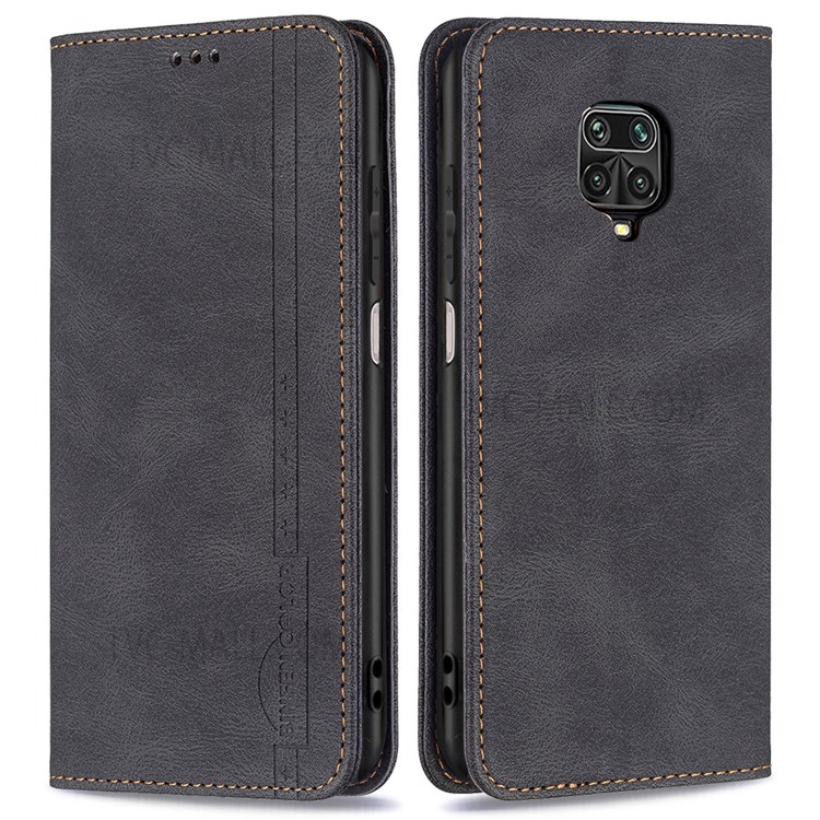 BINFEN COLOR Auto-absorbed Shockproof Scratch Resistant Anti-swiping Design TPU + PU Leather Phone Case Stand Cover for Xiaomi Redmi Note 9 Pro Max / Redmi Note 9 Pro / Redmi Note 9S - Black-1
