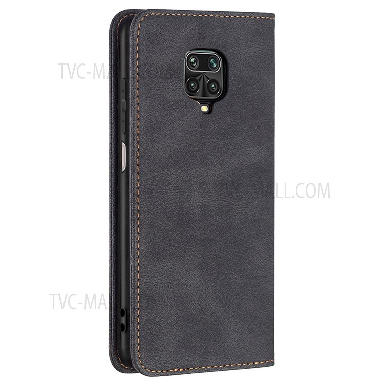 BINFEN COLOR Auto-absorbed Shockproof Scratch Resistant Anti-swiping Design TPU + PU Leather Phone Case Stand Cover for Xiaomi Redmi Note 9 Pro Max / Redmi Note 9 Pro / Redmi Note 9S - Black-9