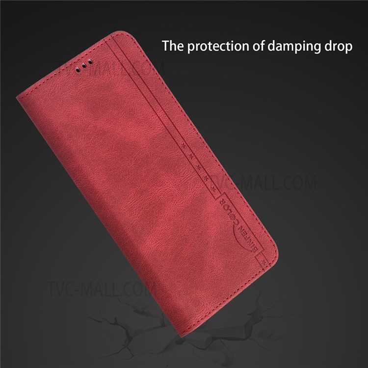 BINFEN COLOR Flip Design Magnetic Scratch Resistant Anti-swiping Design PU Leather Phone Case Stand Cover for Xiaomi Redmi 9 - Red-5