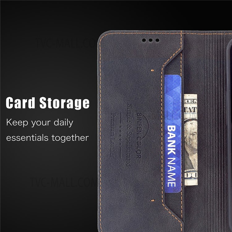 BINFEN COLOR Stylish RFID Blocking Design Wear-resistant PU Leather Phone Case Shock-proof Stand Cover for Xiaomi Mi 11i/Poco F3/Redmi K40/K40 Pro - Black-7