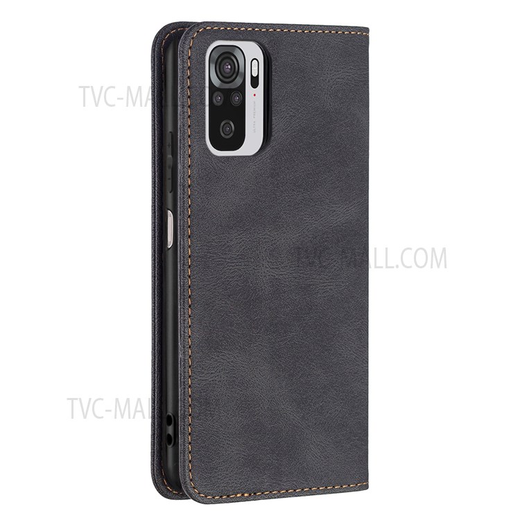 BINFEN COLOR Stylish RFID Blocking Design Cell Phone Stand Protective Cover Wear-resistant PU Leather Phone Case for Xiaomi Redmi Note 10 4G/Note 10S - Black-10