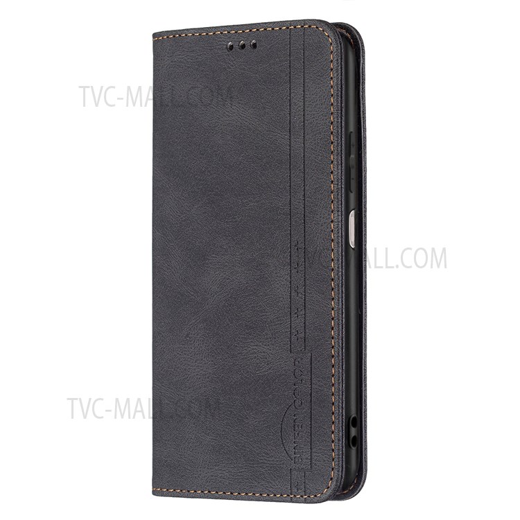 BINFEN COLOR Stylish RFID Blocking Design Cell Phone Stand Protective Cover Wear-resistant PU Leather Phone Case for Xiaomi Redmi Note 10 4G/Note 10S - Black-9