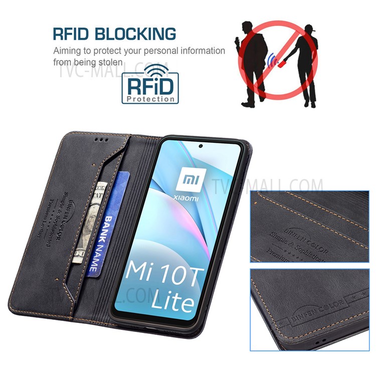 BINFEN COLOR Scratch Resistant Anti-swiping Design PU Leather Phone Case Stand Cover for Xiaomi Mi 10T Lite 5G / Redmi Note 9 Pro 5G / Mi 10i 5G - Black-3