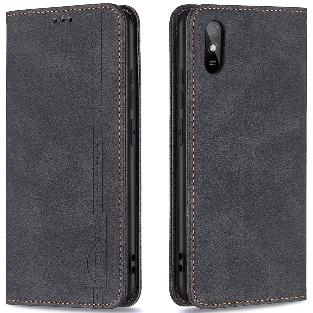 BINFEN COLOR Anti-swiping Design PU Leather Phone Scratch Resistant Phone Case Stand Cover for Xiaomi Redmi 9A - Black-1