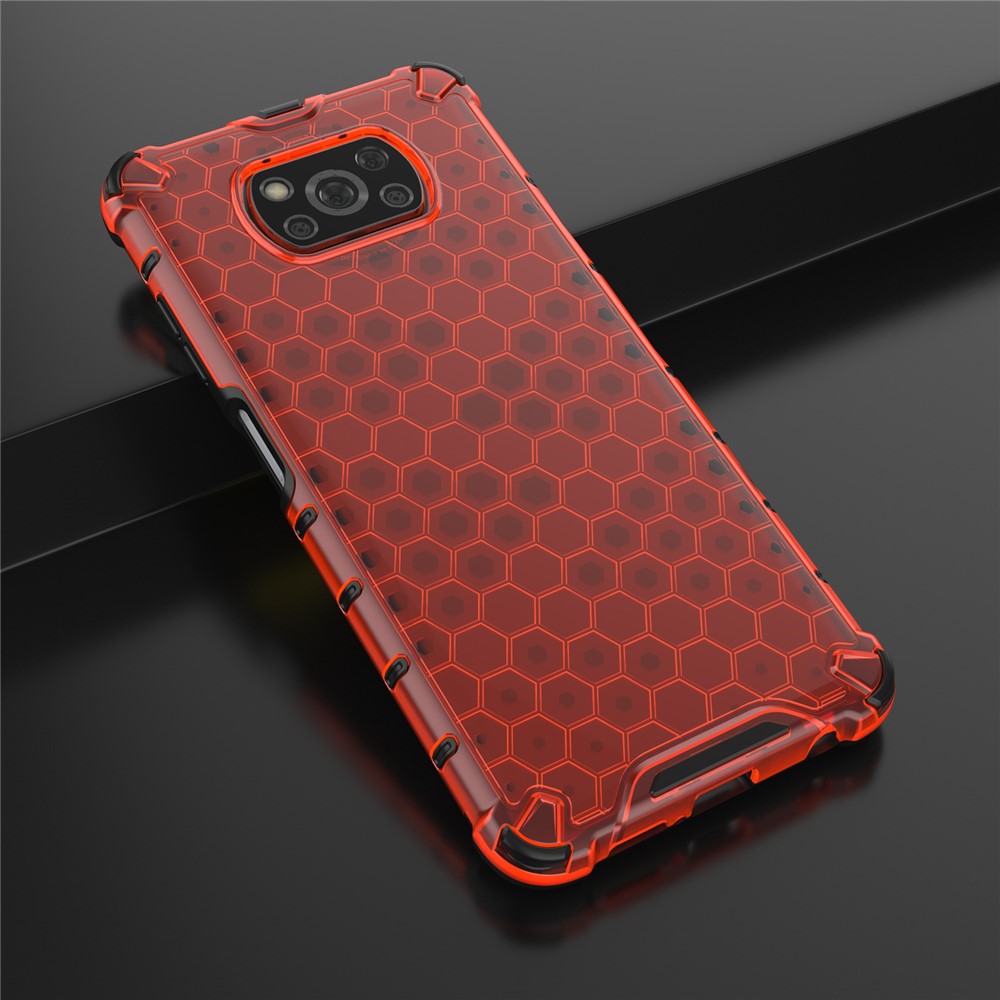 Honeycomb Design Four-Corner Airbags Anti-Drop Phone Case with Adjustable Lanyard for Xiaomi Poco X3/Poco X3 Pro/Poco X3 NFC - Red-5