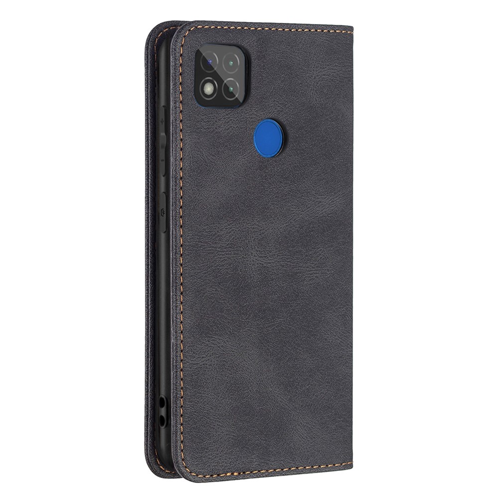 BINFEN COLOR Auto-absorbed Scratch Resistant Anti-swiping Design PU Leather Phone Case Stand Cover for Xiaomi Redmi 9C - Black-10