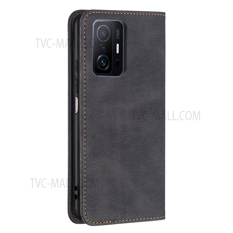 BINFEN COLOR For Xiaomi 11T Pro / Xiaomi 11T Scratch Resistant Anti-swiping Design PU Leather Phone Case Stand Cover - Black-10