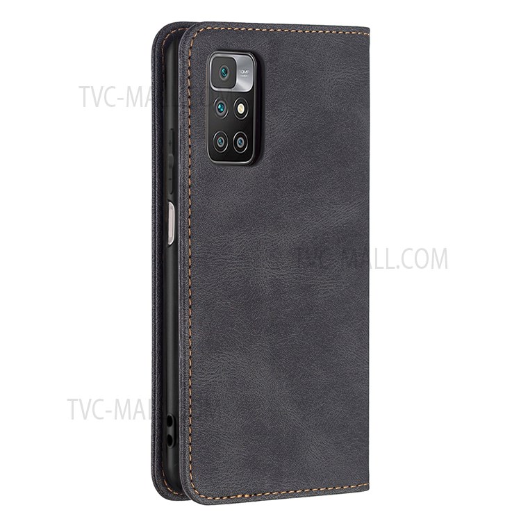 BINFEN COLOR Scratch Resistant Anti-swiping Design PU Leather Phone Case Stand Cover for Xiaomi Redmi 10 / Redmi 10 Prime - Black-10