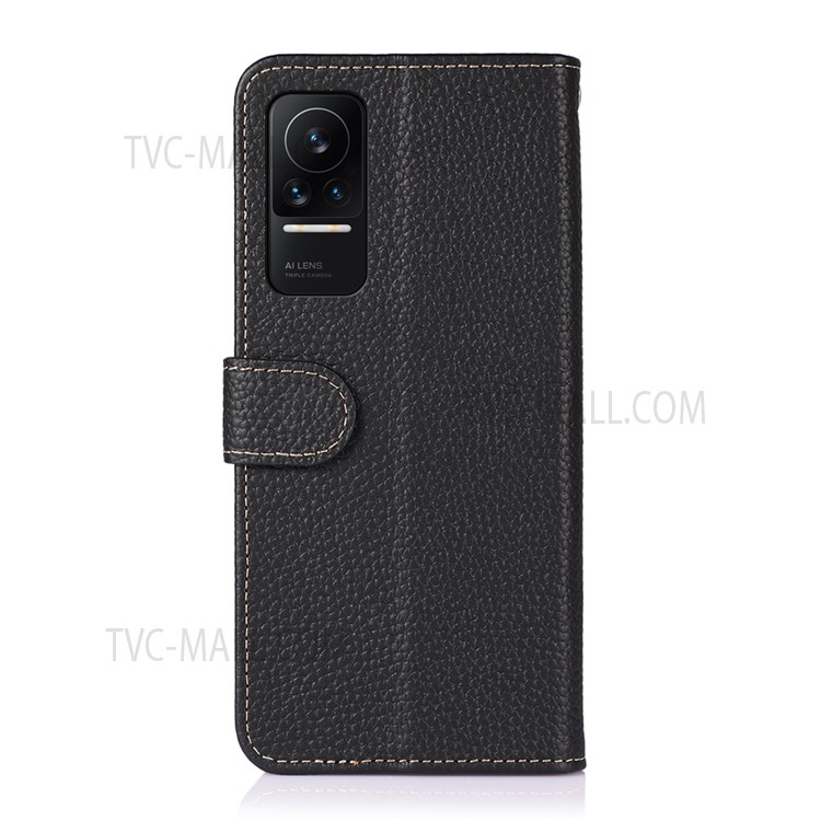 KHAZNEH Genuine Leather Magnetic Closure Litchi Texture Top Layer Stand Feature Wallet Phone Case for Xiaomi Civi 5G - Black-3