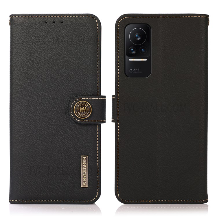 KHAZNEH Fall Buffer Textured Genuine Leather Phone Case with Anti-theft Swiping Design for Xiaomi Civi - Black-1