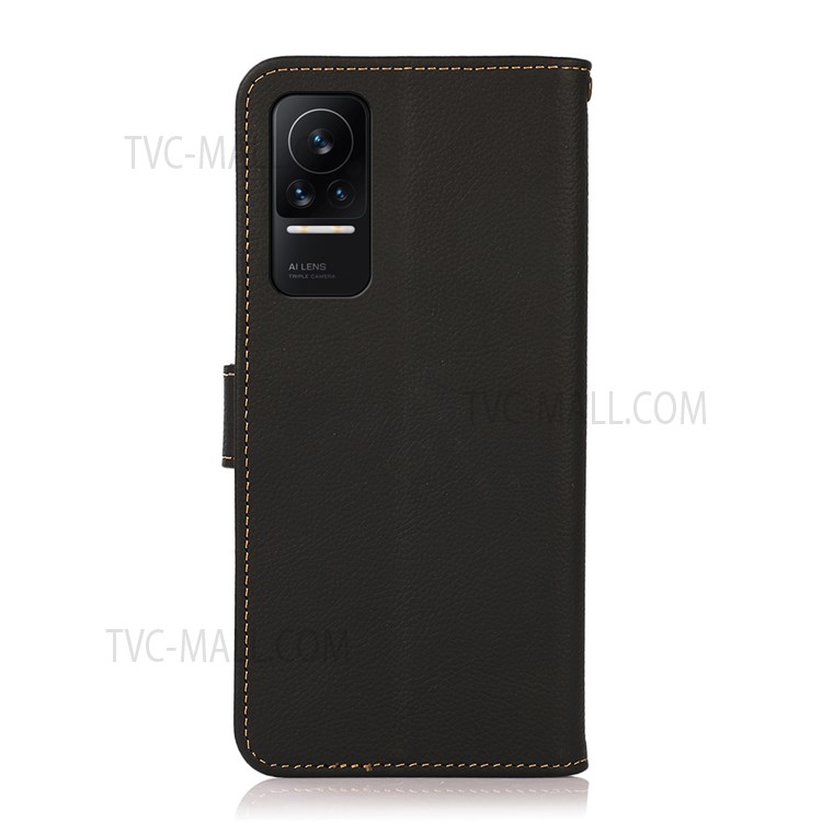 KHAZNEH Fall Buffer Textured Genuine Leather Phone Case with Anti-theft Swiping Design for Xiaomi Civi - Black-3