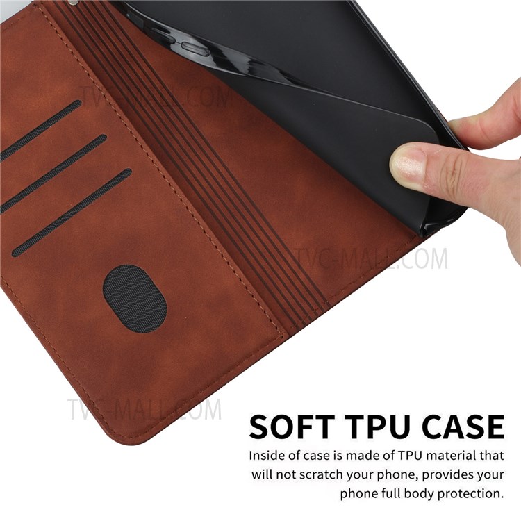 S-shaped Texture Auto-absorbed Folio Flip Leather Wallet Stand Case Full Body Shockproof Protection Cover for Xiaomi Mi 10S - Brown-10