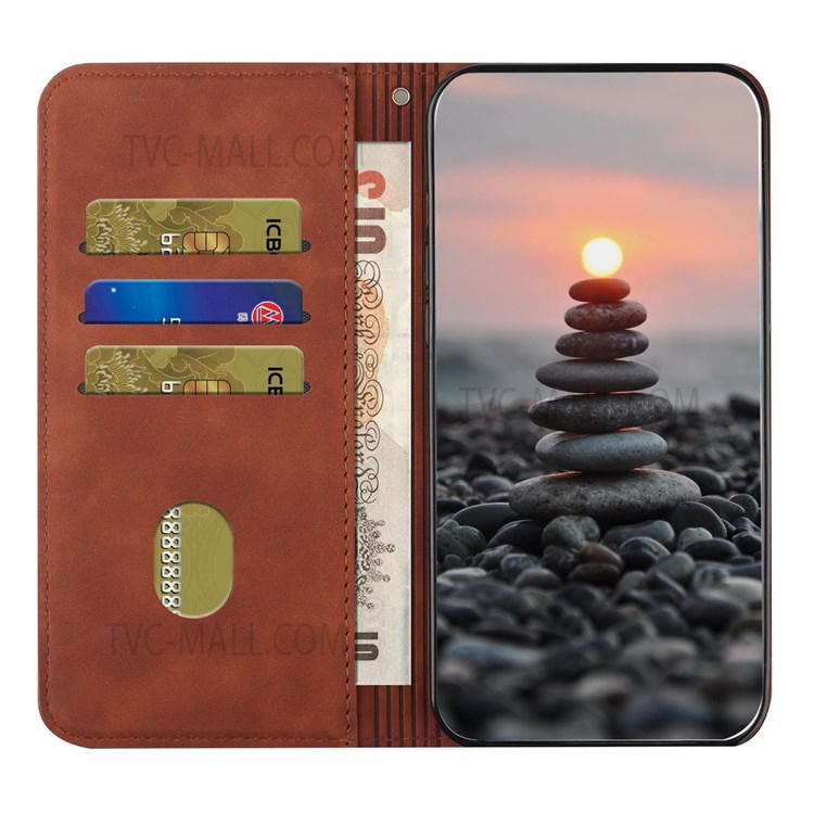 S-shaped Texture Auto-absorbed Folio Flip Leather Wallet Stand Case Full Body Shockproof Protection Cover for Xiaomi Mi 10S - Brown-4