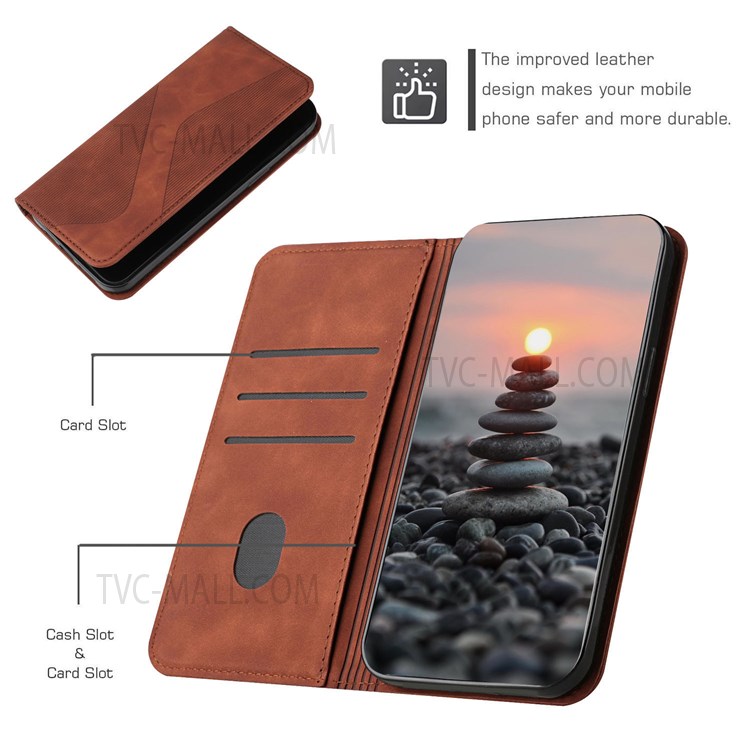 S-shaped Texture Auto-absorbed Folio Flip Leather Wallet Stand Case Full Body Shockproof Protection Cover for Xiaomi Mi 10S - Brown-7