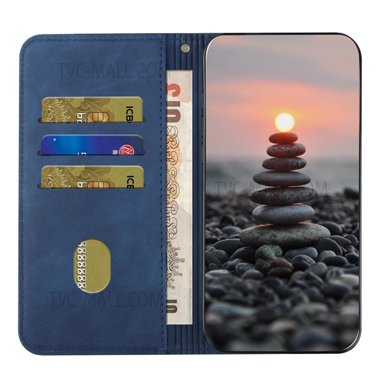 S-shaped Texture Auto-absorbed Anti-Scratch Folio Flip Leather Wallet Stand Case for Xiaomi Mi 11 - Blue-4