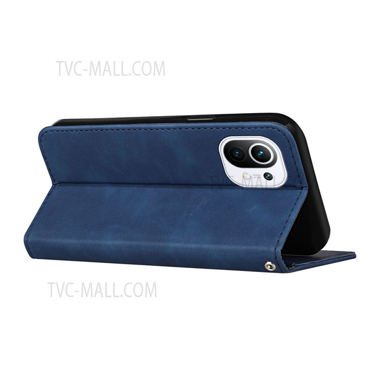 S-shaped Texture Auto-absorbed Anti-Scratch Folio Flip Leather Wallet Stand Case for Xiaomi Mi 11 - Blue-5