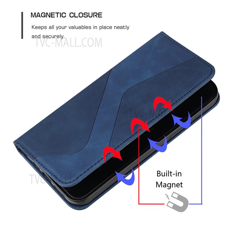 S-shaped Texture Auto-absorbed Anti-Scratch Folio Flip Leather Wallet Stand Case for Xiaomi Mi 11 - Blue-6