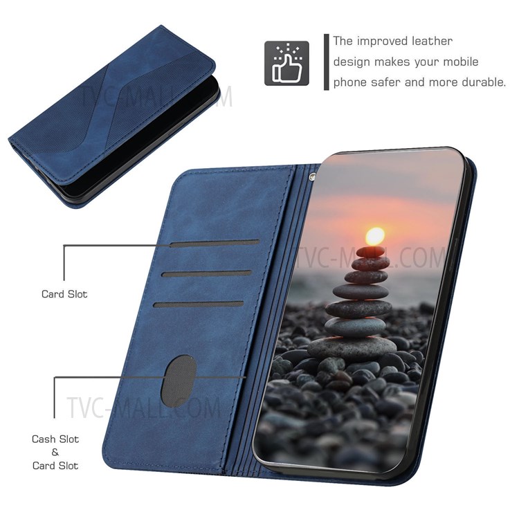 S-shaped Texture Auto-absorbed Anti-Scratch Folio Flip Leather Wallet Stand Case for Xiaomi Mi 11 - Blue-7