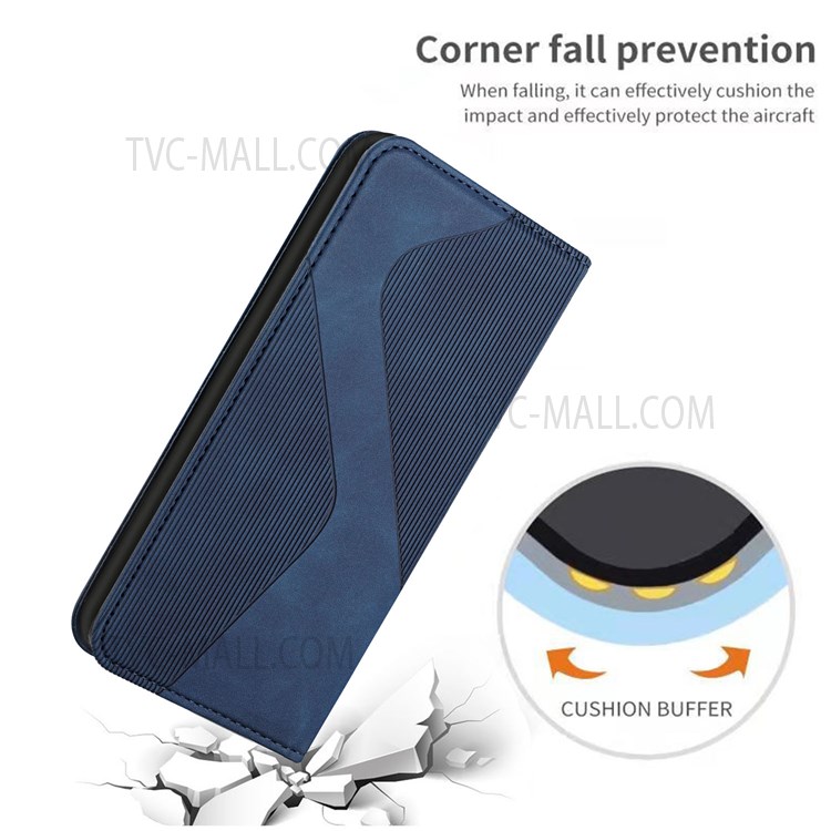S-shaped Texture Auto-absorbed Anti-Scratch Folio Flip Leather Wallet Stand Case for Xiaomi Mi 11 - Blue-9