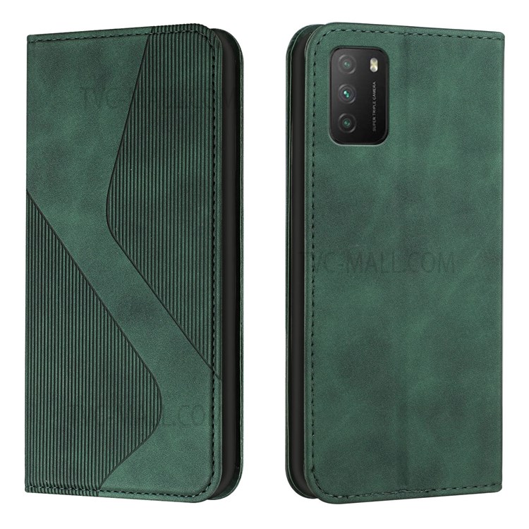 Impact Buffer S-shaped Texture Auto-absorbed Folio Flip Leather Wallet Stand Case for Xiaomi Redmi Note 9 4G (Qualcomm Snapdragon 662)/9 Power/9T/Poco M3 - Green-1
