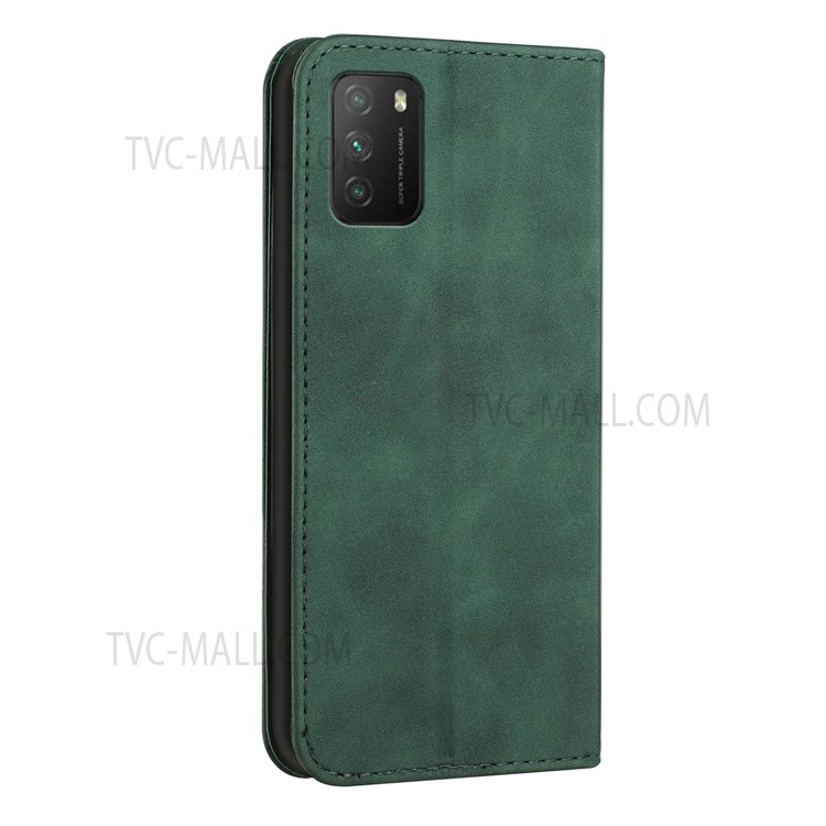 Impact Buffer S-shaped Texture Auto-absorbed Folio Flip Leather Wallet Stand Case for Xiaomi Redmi Note 9 4G (Qualcomm Snapdragon 662)/9 Power/9T/Poco M3 - Green-3