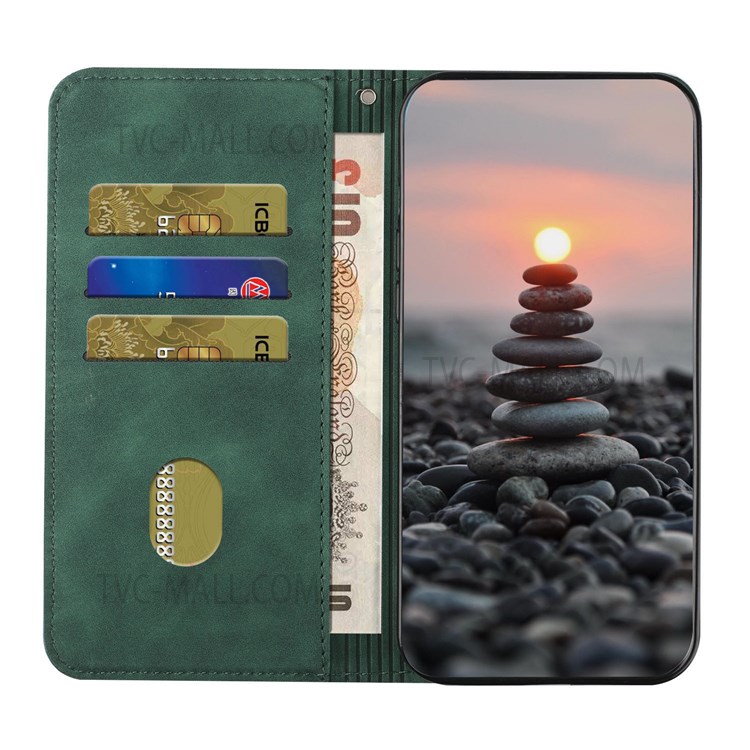 Impact Buffer S-shaped Texture Auto-absorbed Folio Flip Leather Wallet Stand Case for Xiaomi Redmi Note 9 4G (Qualcomm Snapdragon 662)/9 Power/9T/Poco M3 - Green-4