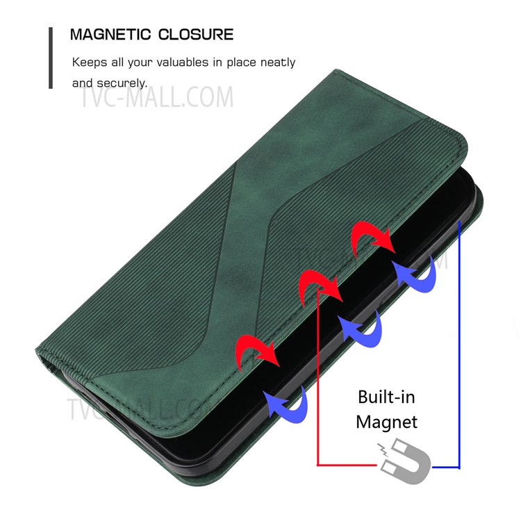Impact Buffer S-shaped Texture Auto-absorbed Folio Flip Leather Wallet Stand Case for Xiaomi Redmi Note 9 4G (Qualcomm Snapdragon 662)/9 Power/9T/Poco M3 - Green-6