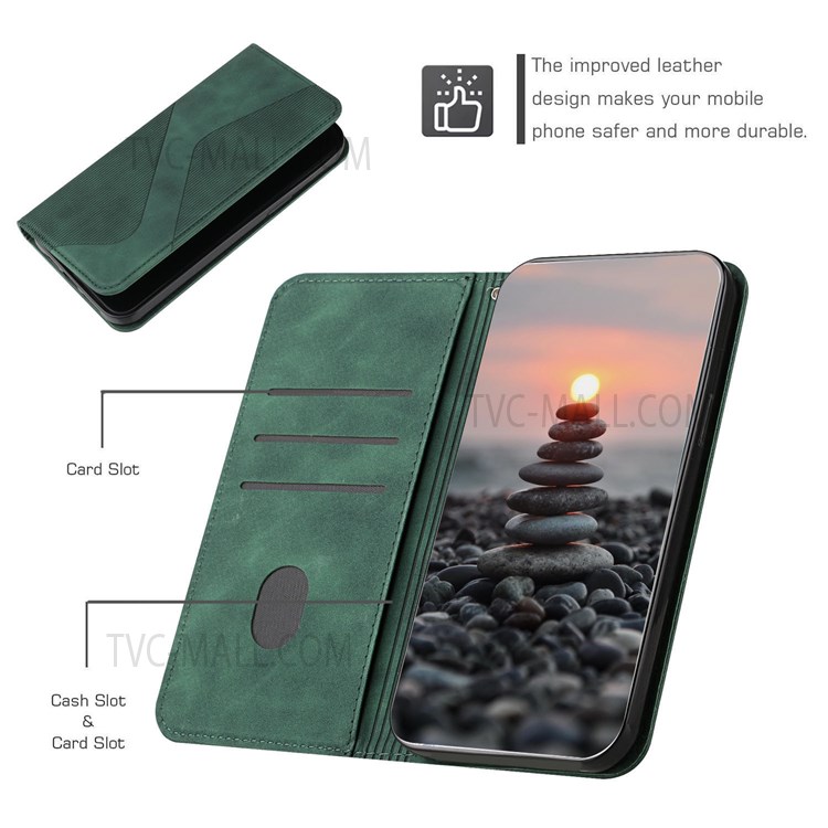 Impact Buffer S-shaped Texture Auto-absorbed Folio Flip Leather Wallet Stand Case for Xiaomi Redmi Note 9 4G (Qualcomm Snapdragon 662)/9 Power/9T/Poco M3 - Green-7