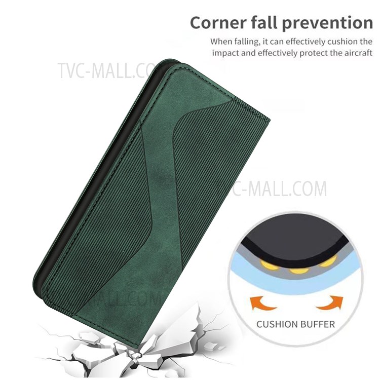 Impact Buffer S-shaped Texture Auto-absorbed Folio Flip Leather Wallet Stand Case for Xiaomi Redmi Note 9 4G (Qualcomm Snapdragon 662)/9 Power/9T/Poco M3 - Green-9