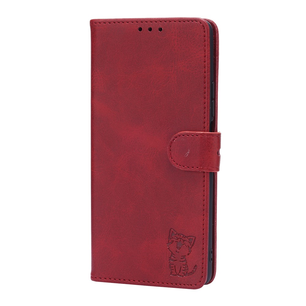 Drop Buffer Happy Cat Pattern Imprinting Leather Wallet Case with Stand for Xiaomi 11T/11T Pro - Red-2