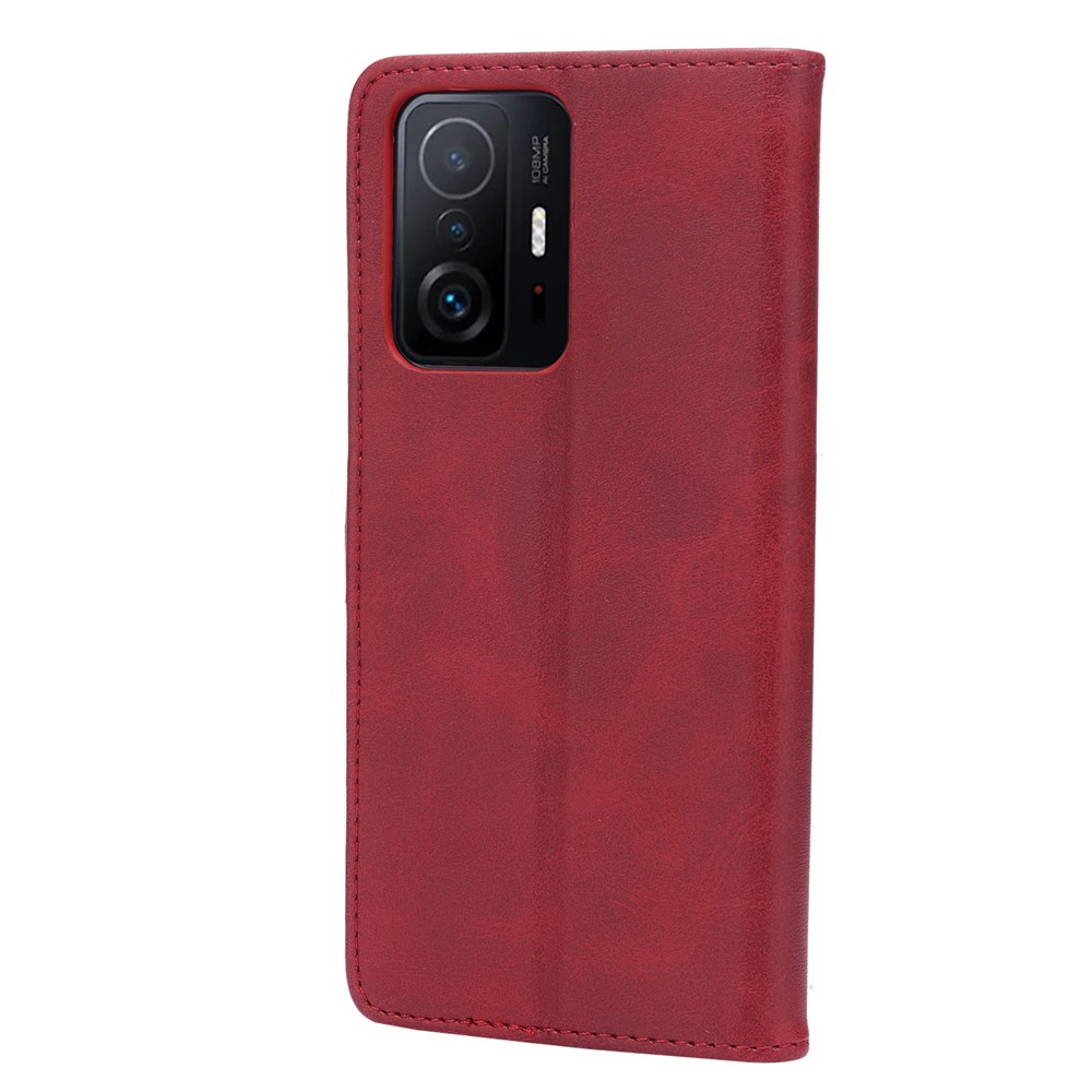 Drop Buffer Happy Cat Pattern Imprinting Leather Wallet Case with Stand for Xiaomi 11T/11T Pro - Red-3
