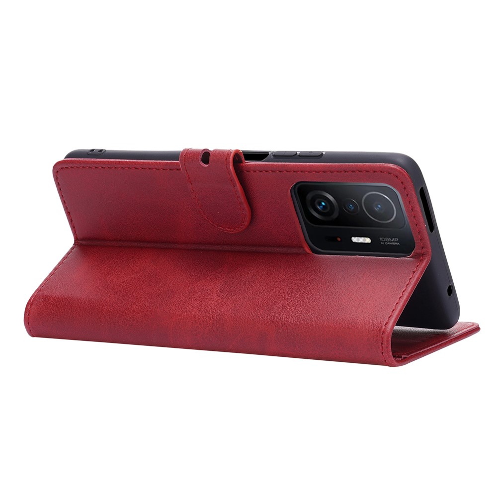 Drop Buffer Happy Cat Pattern Imprinting Leather Wallet Case with Stand for Xiaomi 11T/11T Pro - Red-6